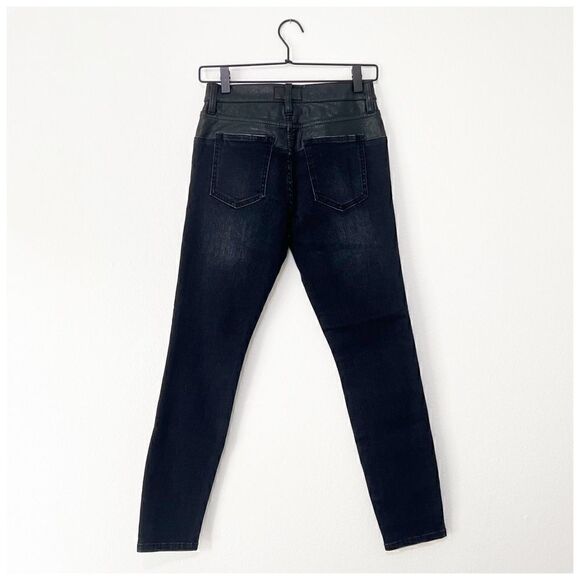 Current / Elliott The Fused High-Waist Stiletto Jeans Faux-Leather Black Size 25 - Picture 4 of 13